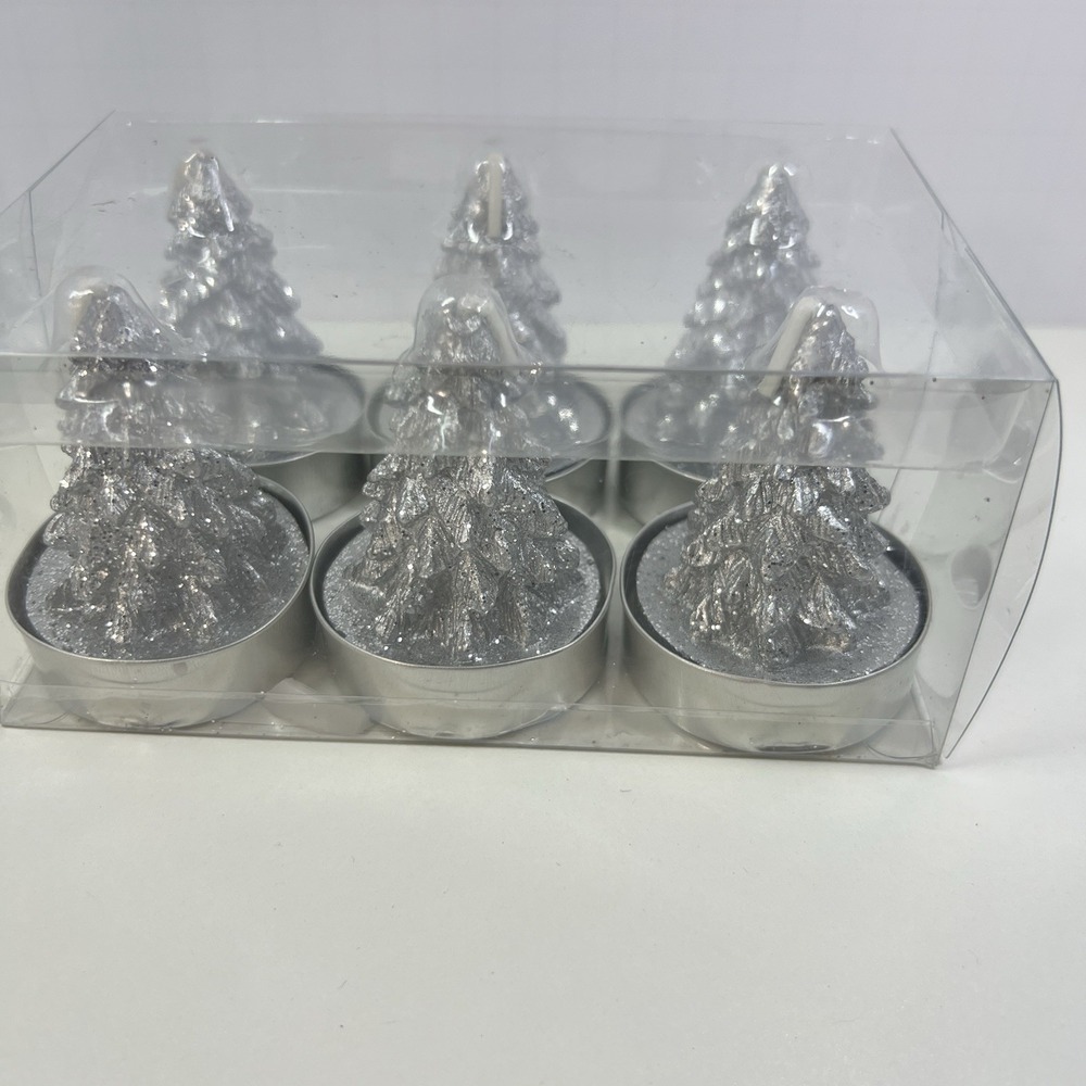 Ashland Silver Glitter Christmas Tree Tealight Candles Set of 6 New Sparkle‎